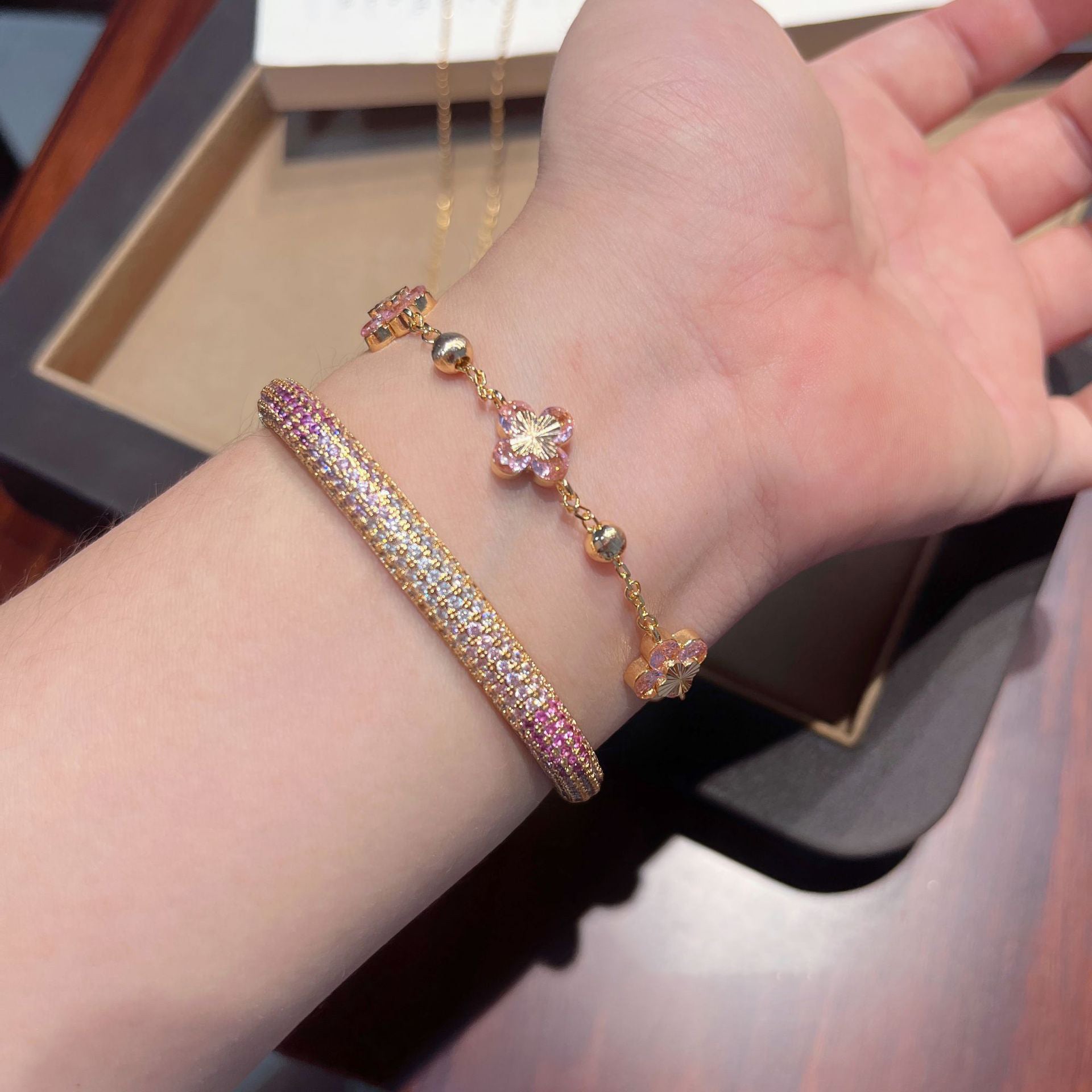 Sweet Pink Cubic Zirconia Link Bracelet 6W6JBR357