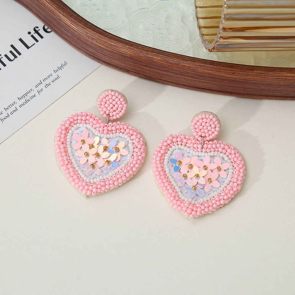 Beaded Heart Stud Earrings - DippedShop Wholesale - #3507
