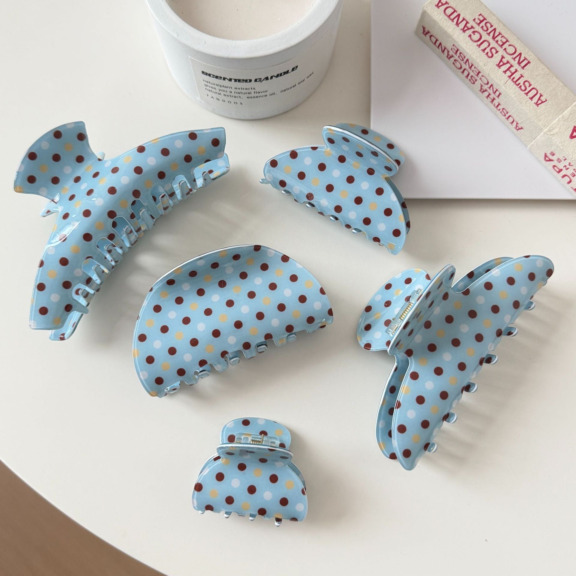 Vinyl Blue Polka Dot Hair Claw - DippedShop Wholesale - #1059