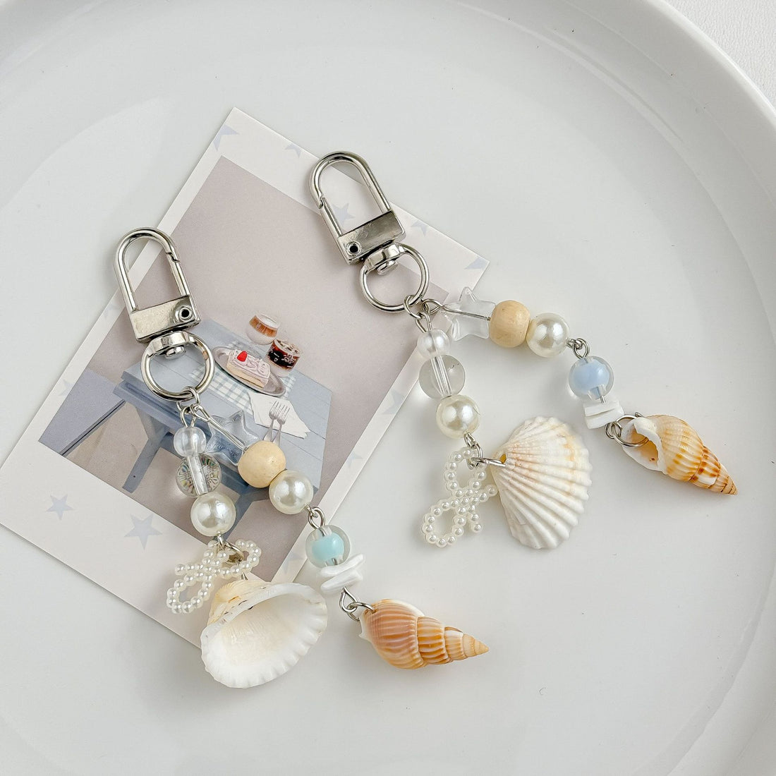 Elegant Pearl Seashell Beaded Keychain Phone Charm DP25C913