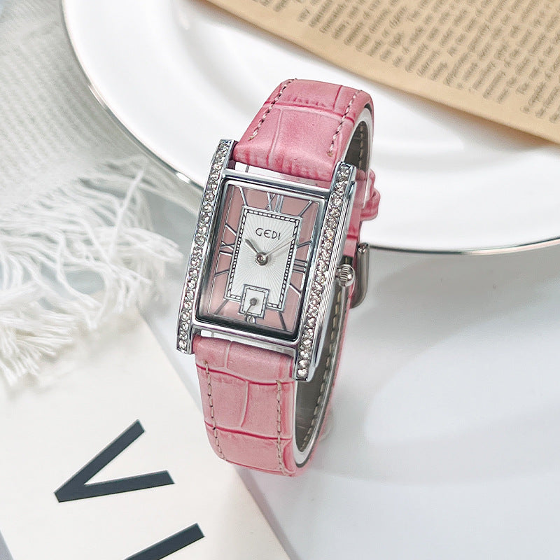 Vintage Rhinestone Square Dial Leather Strap Quartz Watch MK2SSAS6W6JWA07
