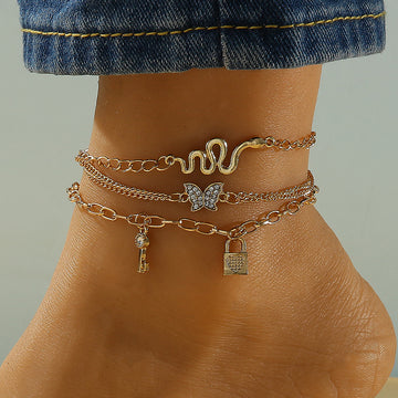 3PCS Vintage Butterfly Snake Anklet Set DPJA19