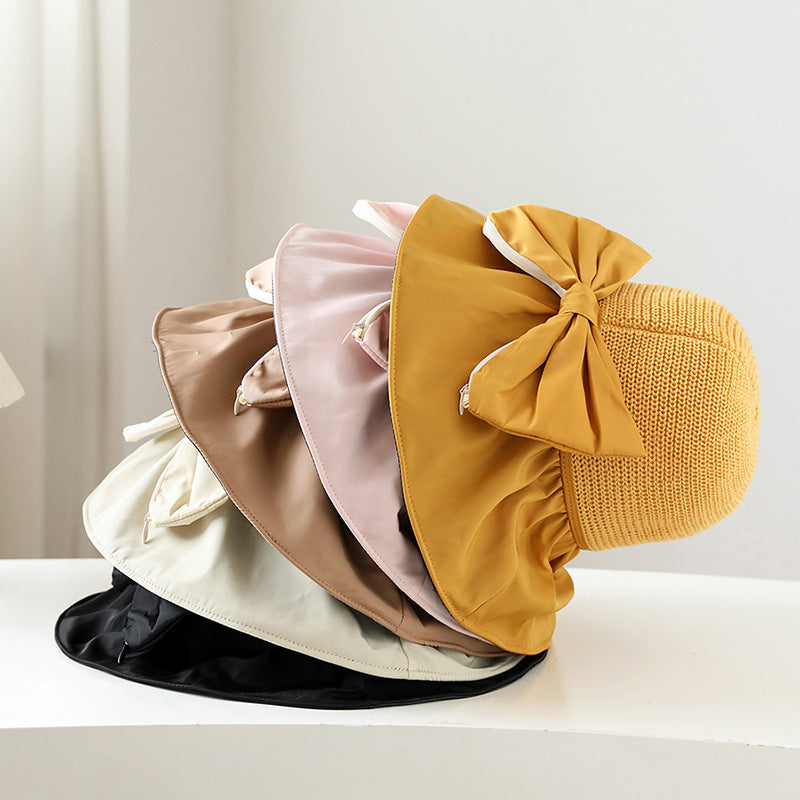 Eleagnt Bow Knot Outdoor Wide Brim Sun Hat 8BK6HAT161T