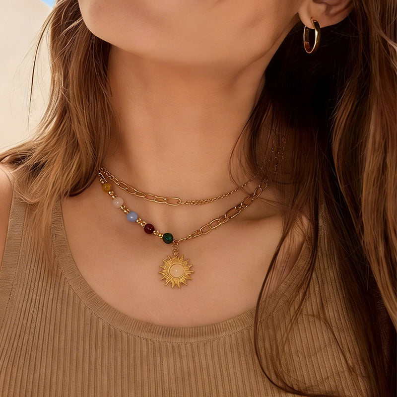 Sun Pendant Bead Necklace - DippedShop Wholesale - #1747