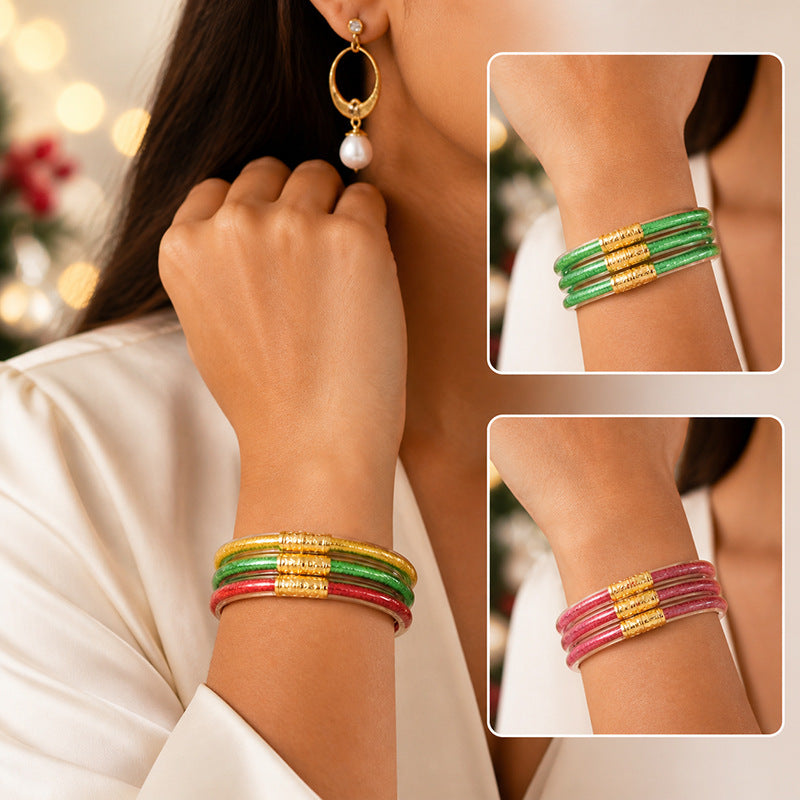 Cute Glitter Filled Jelly Bangle Bracelets Set 6W6JBR658