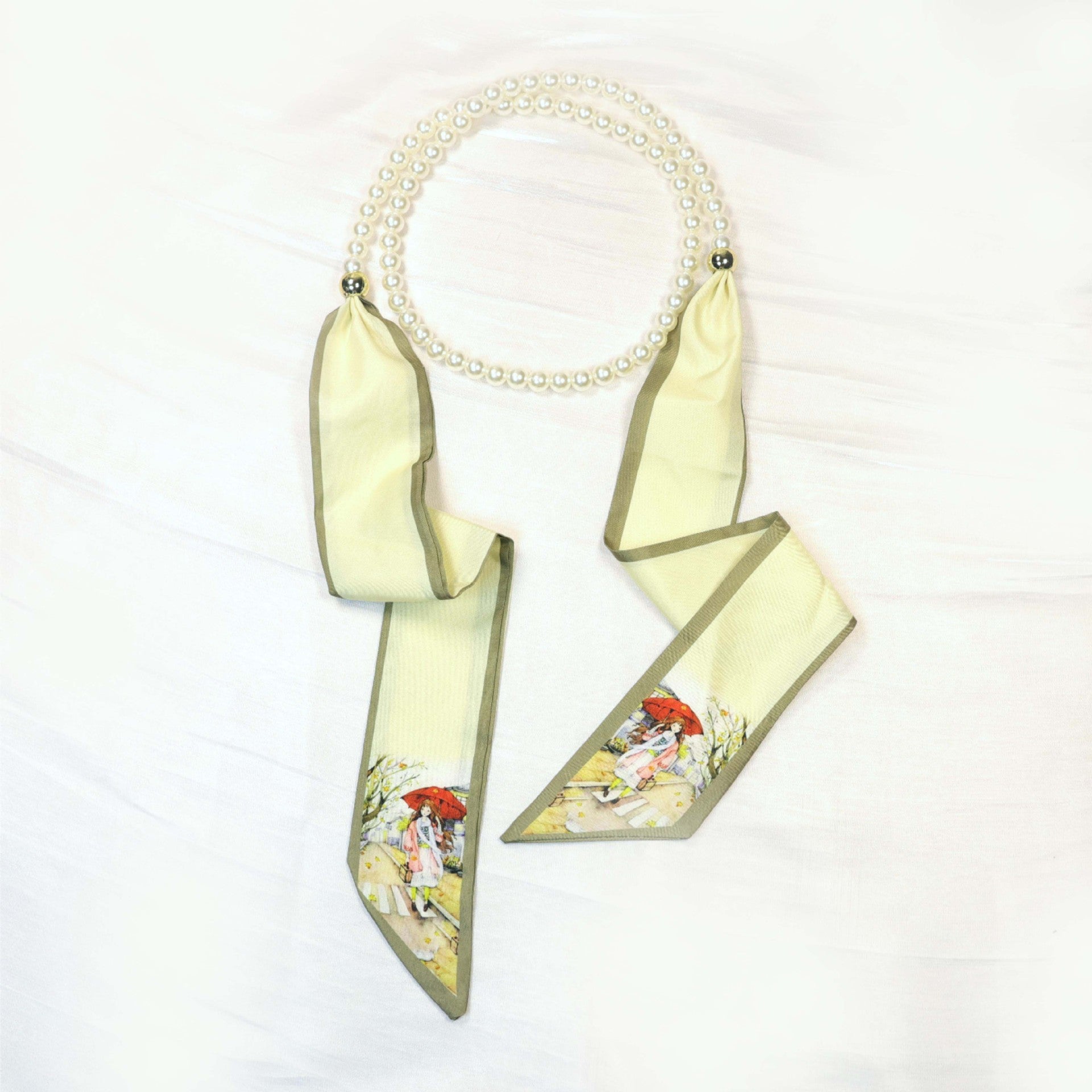 Elegant Floral Print Pearl Scarf Skinny Heanband MK2BW6W6HBD121