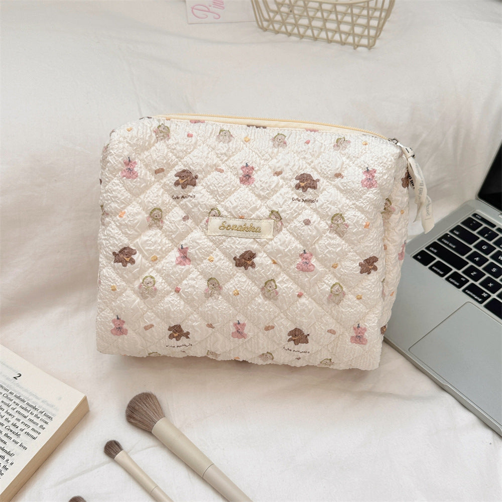 Cute Cartoon Print Cotton Quilted Makeup Bag DP25E844