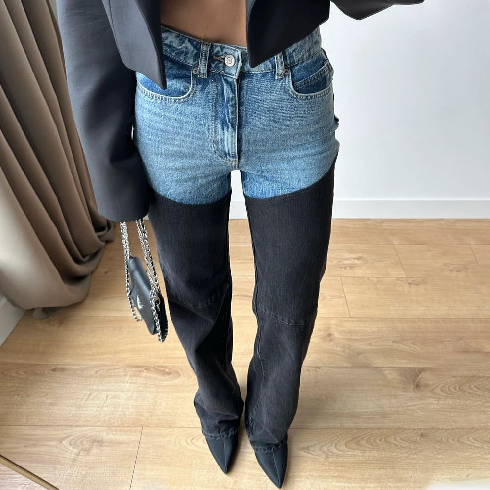 Color Block Splicing Straight Jeans DP25B813