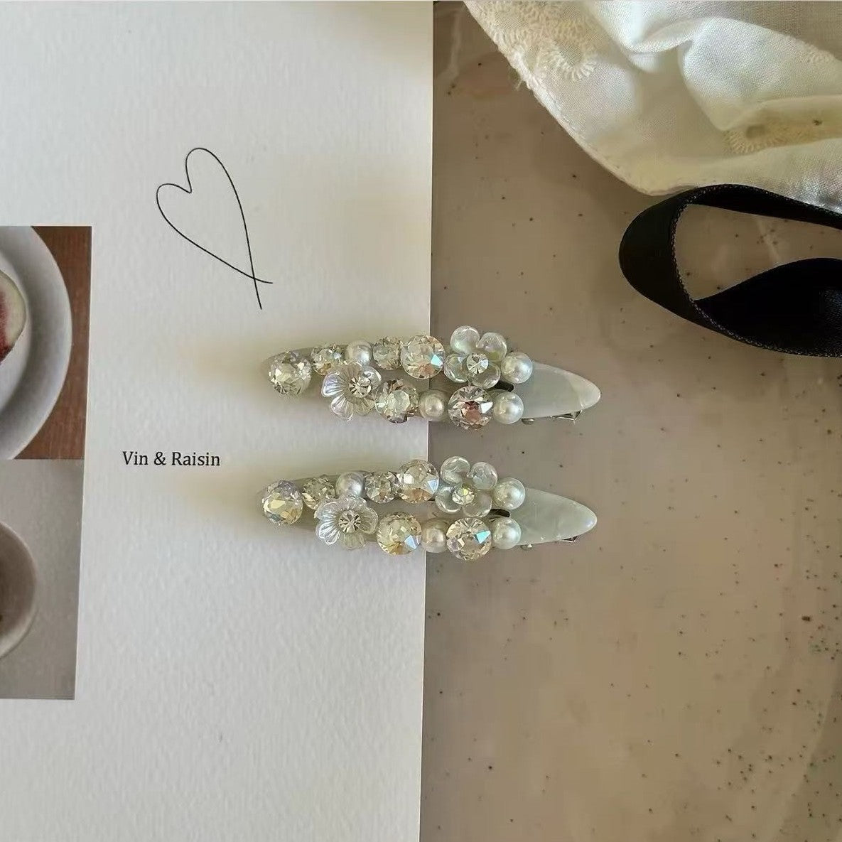 Pearl Crystal Flower Hair Clip - DippedShop Wholesale - #4067