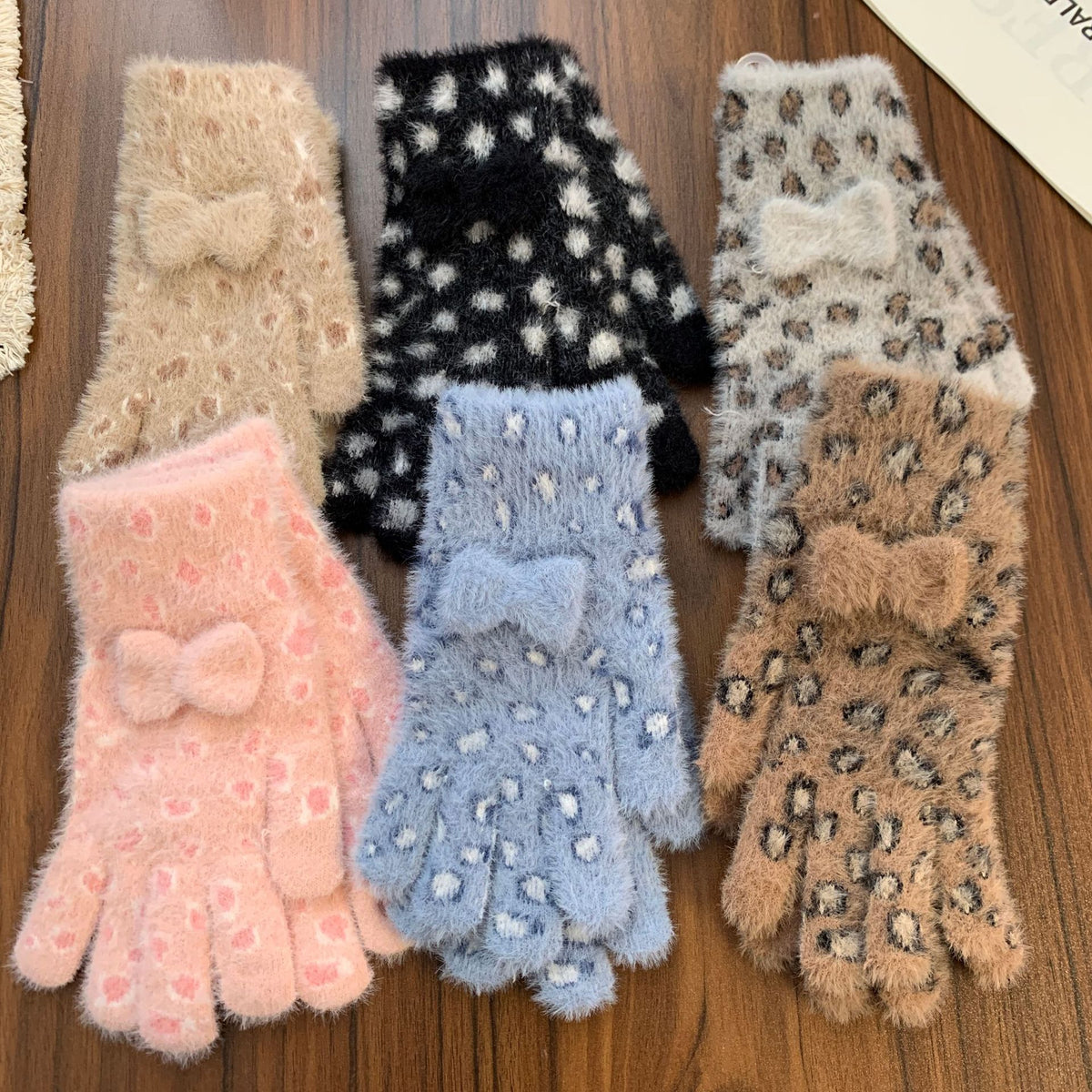 Plush Bowknot Warm Gloves - DippedShop Wholesale - #3651