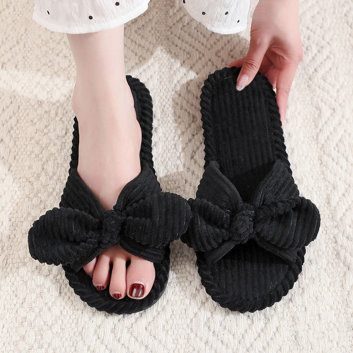 Open Toe Bow Slippers - DippedShop Wholesale - #9731