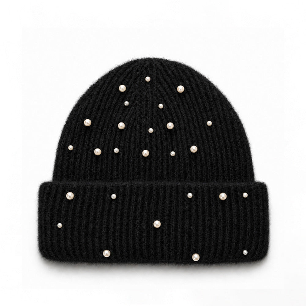 Elegant Pearl Wool Blend Knit Beanie Hat 6W6HAT643