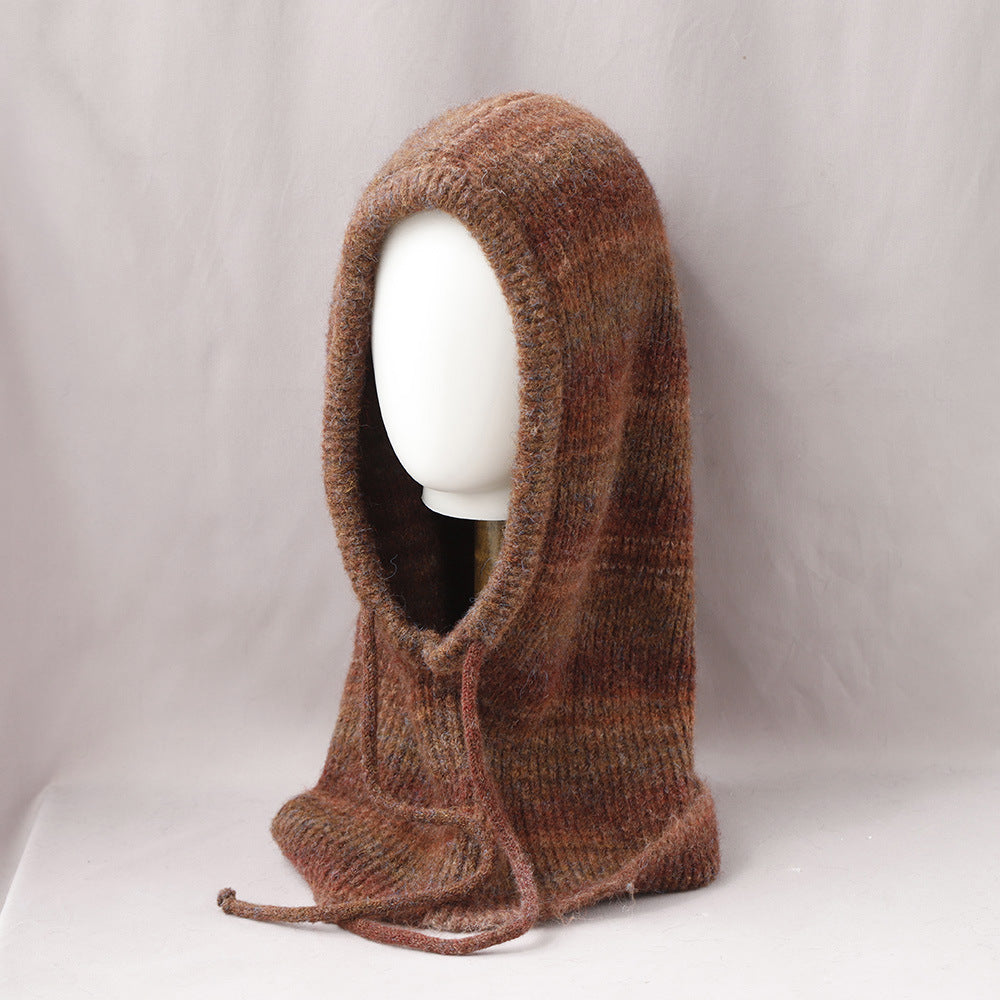Vintage Striped Knitted Hooded Scarf Hat 6W6HAT702