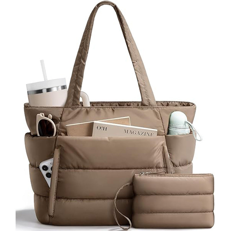 Quilted Puffer Pockets Large Capacity Shoulder Handbag 6W10BBG1886