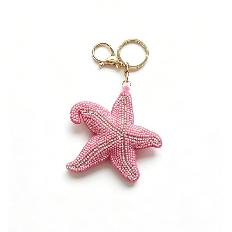 Creative Beaded Rhinestones Starfish Pendant Keychain 6W10BBC822