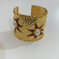 Stylish Pearl Gold Plated Wide Open Cuff Bracelet 6W6JBR617