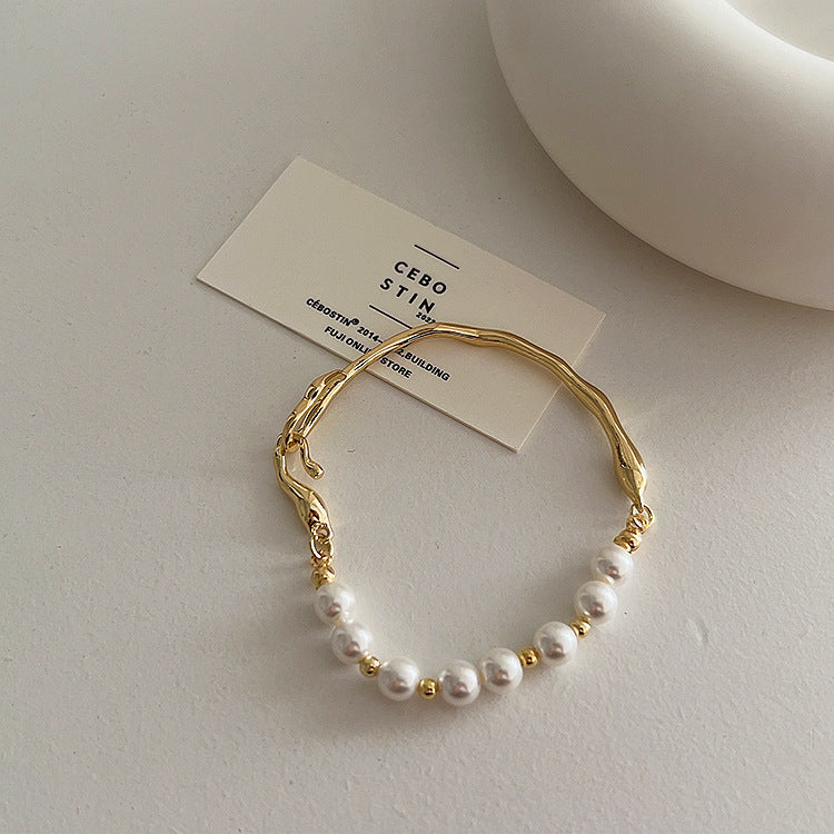 Trendy Irragualr Pearl Beaded Link Chain Bracelet 6W6JBR384