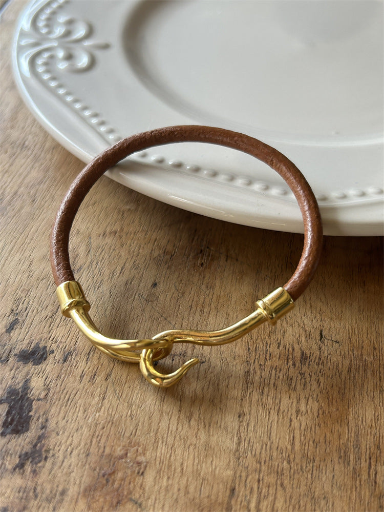 Minimalsit Leather Cord Bangle Bracelet 6W6JBR458