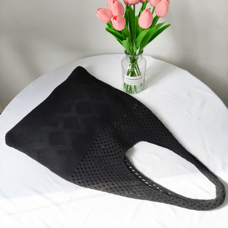 Trendy Solid Color Hollow Knit Shoulder Bag 6W10BBG1768