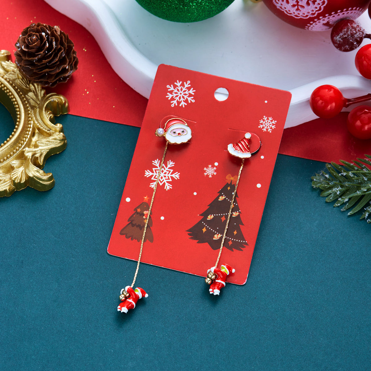 Christmas Tree Santa Claus Tassel Asymmetrical Dangle Earrings 6W6JER688