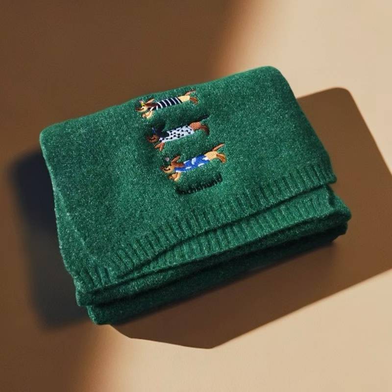 Cute Dachshund Embroidery Warm Knit Scarf 6W6NSC131