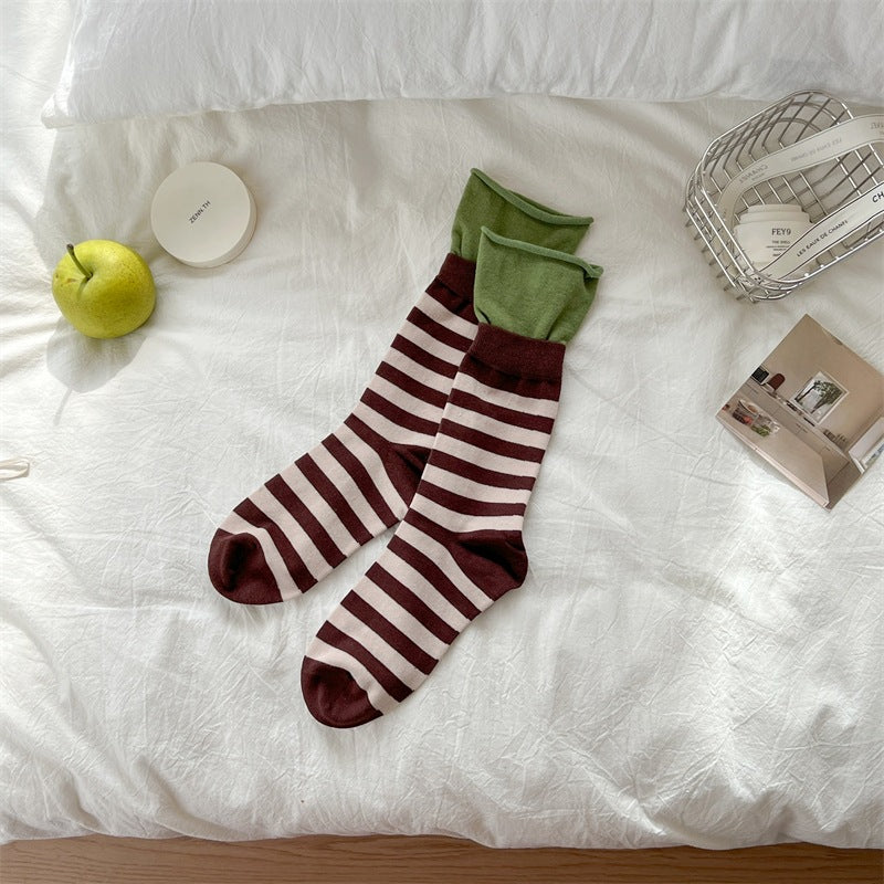 Trendy Striped Color Contrast Scrunch Socks 6W8FSO704