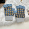 Plaid Knit Fingerless Gloves - DippedShop Wholesale - #6131