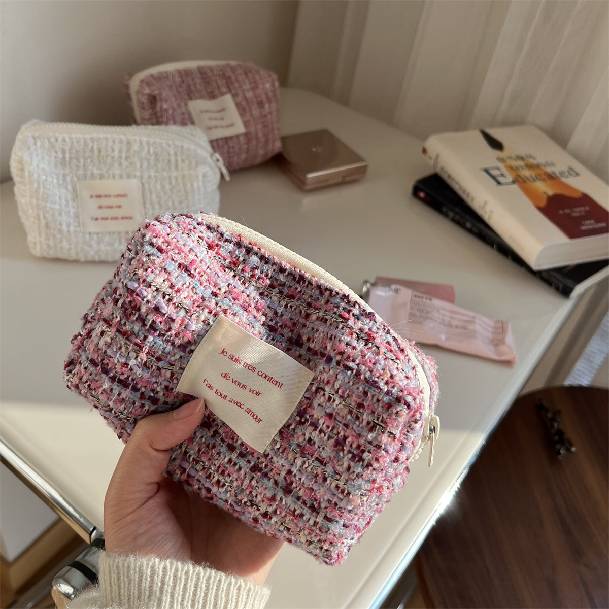 Tweed Woven Cosmetic Bag - DippedShop Wholesale - #1411