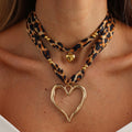 2 Pcs Leopard Print Hear Pendant Scarf Necklace 6W6JNC1003