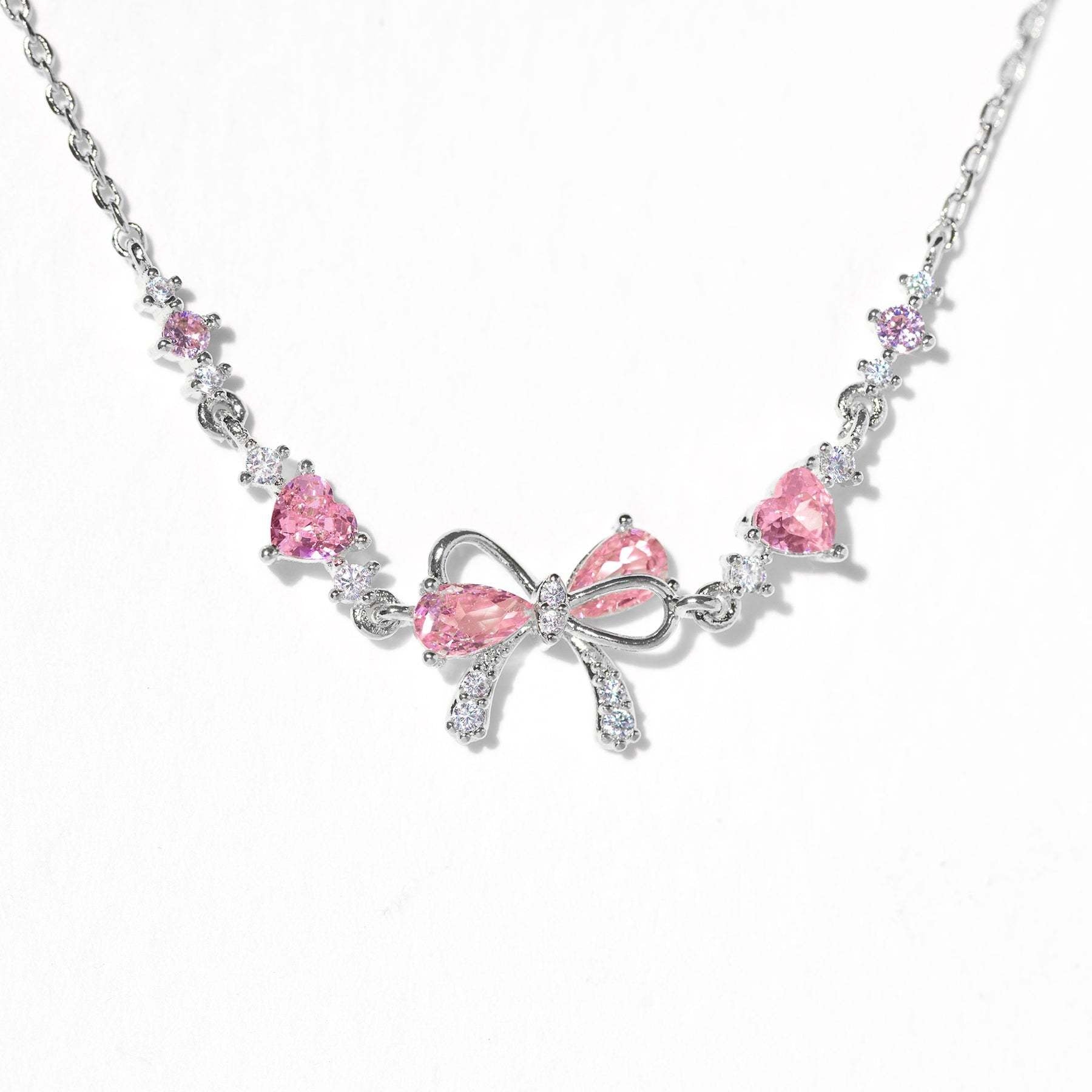 Trendy Bowknot Heart Cubic Zirconia Chain Bracelet 6W6JBR534
