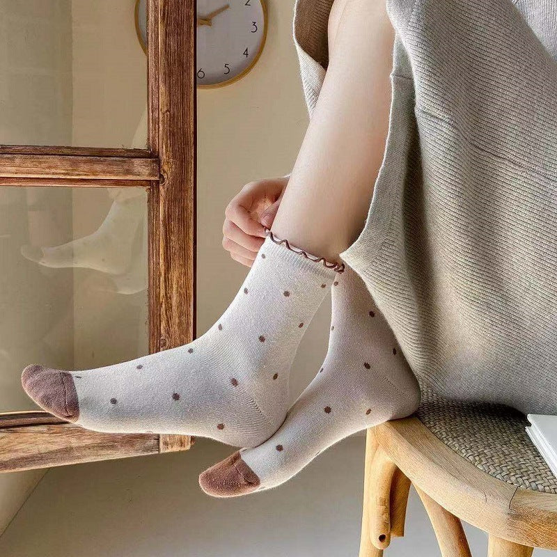 Cute Polka Dots Ruffle Crew Socks 6W8FSO546