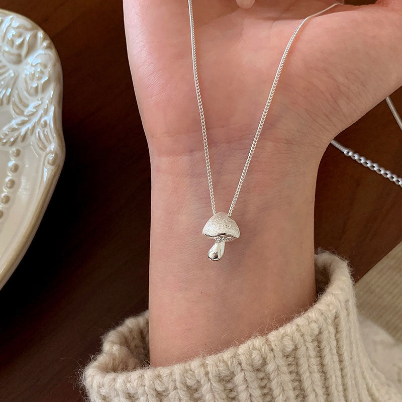 Chic Silver Mushroom Pendant Adjustable Necklace 6W6JNC441