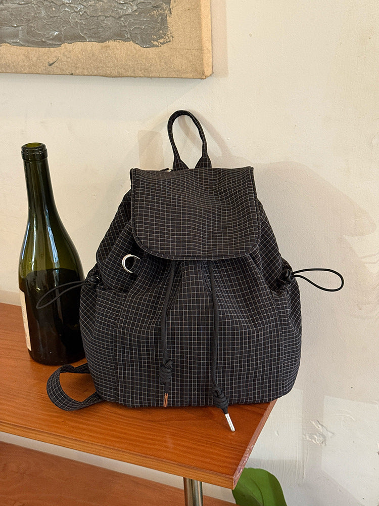 Plaid Flap Drawstring Backpack - DippedShop Wholesale - #7075