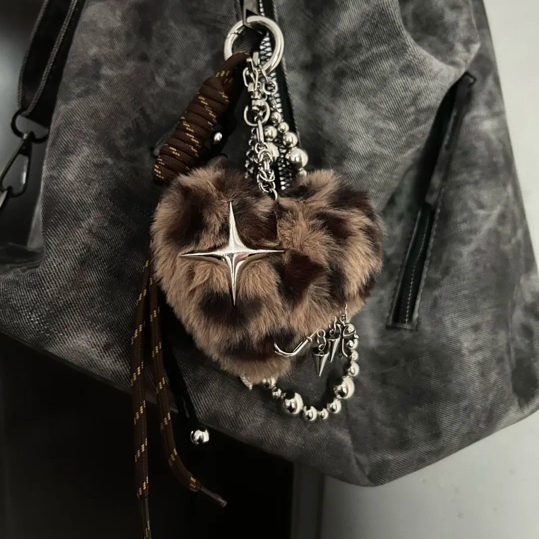 Retro Leopard Plush Pendant Keychain Bag Charm 6W10BBC392