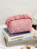 Bowknot Floral Ruffled Cosmetic Bag - DippedShop Wholesale - #8115