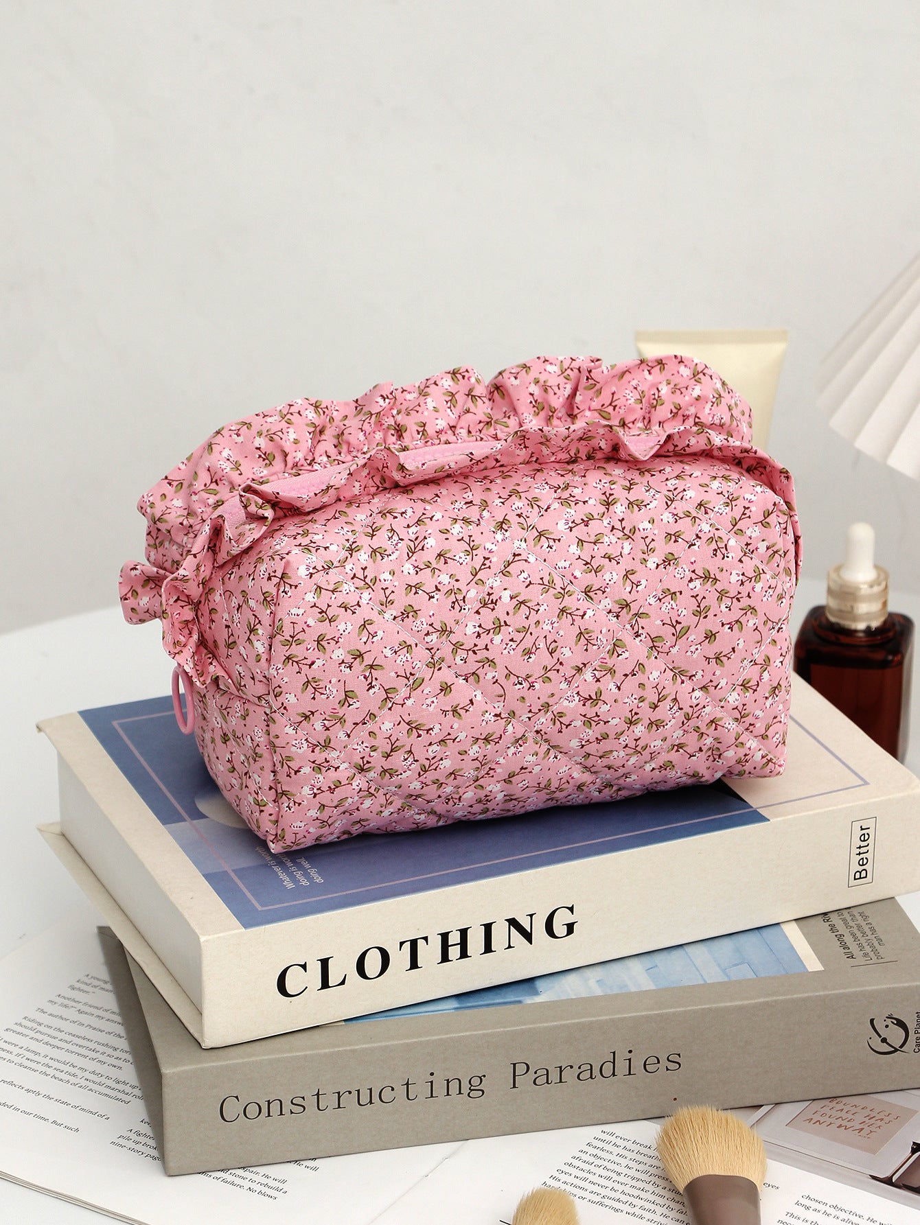 Bowknot Floral Ruffled Cosmetic Bag - DippedShop Wholesale - #8115