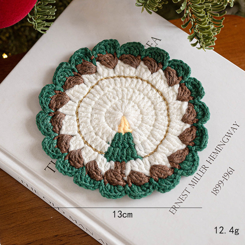 Handmade Holiday Table Decor Knitted Christmas Coaster DP25G818
