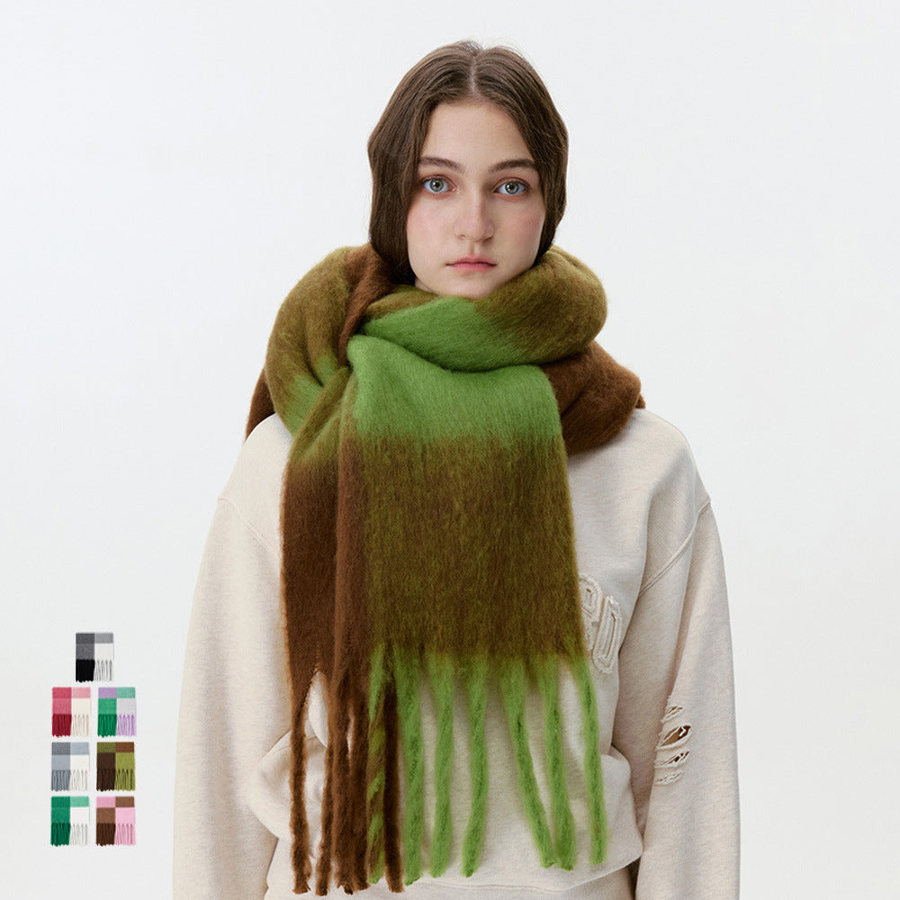 Fluffy Colorblock Oversized Plaid Scarf - DippedShop Wholesale - #1635