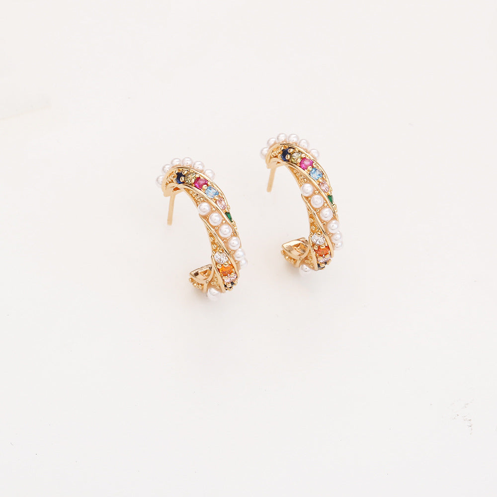 Colorful C-Shaped Stud Earrings - DippedShop Wholesale - #2211