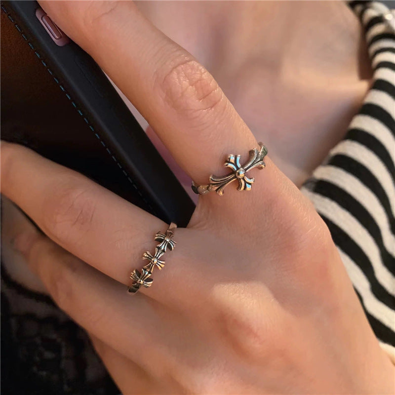 Vintage Punk Silver Plated Cross Statement Ring 6W6JRG292