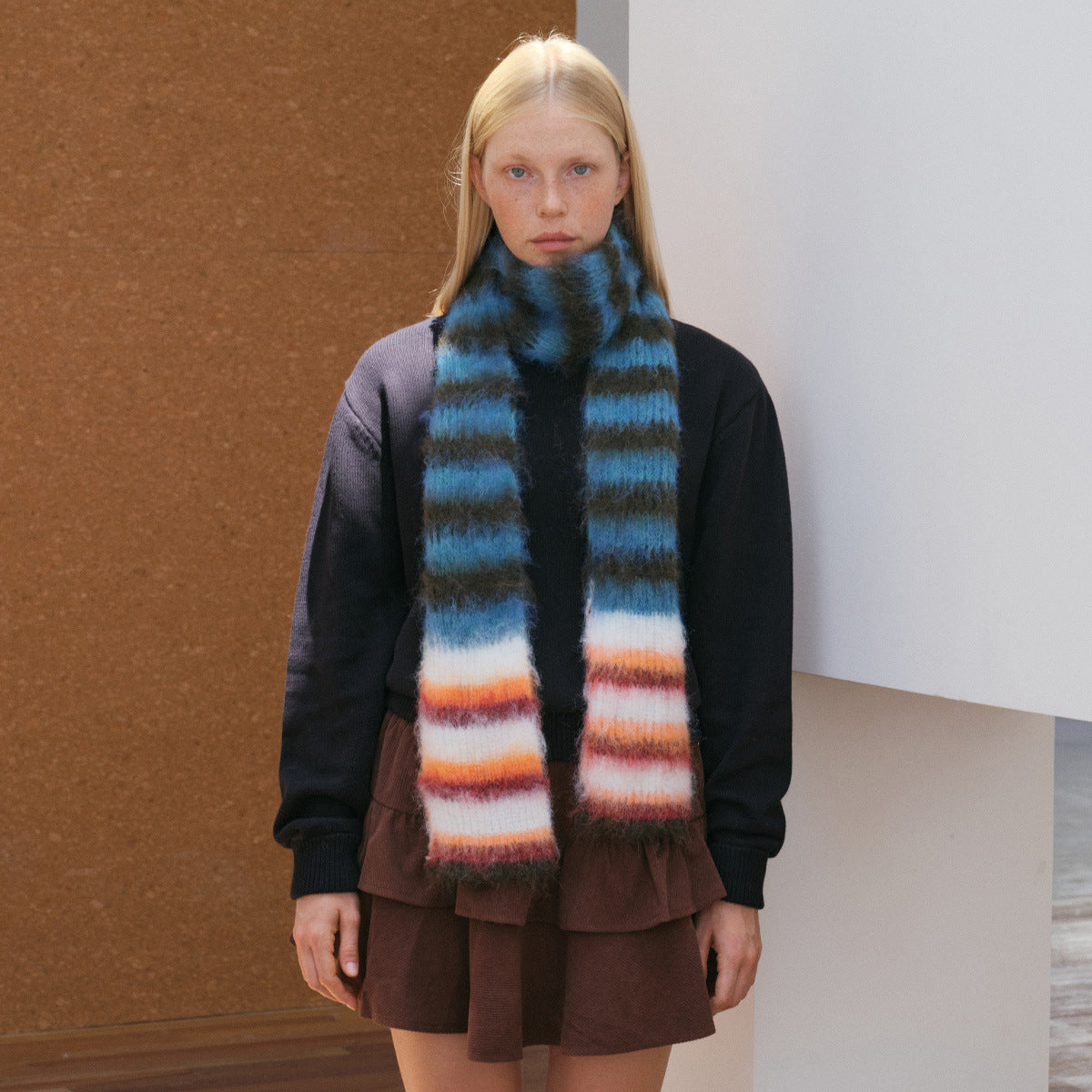Trendy Color Block Striped Knit Scarf 6W6NSW265