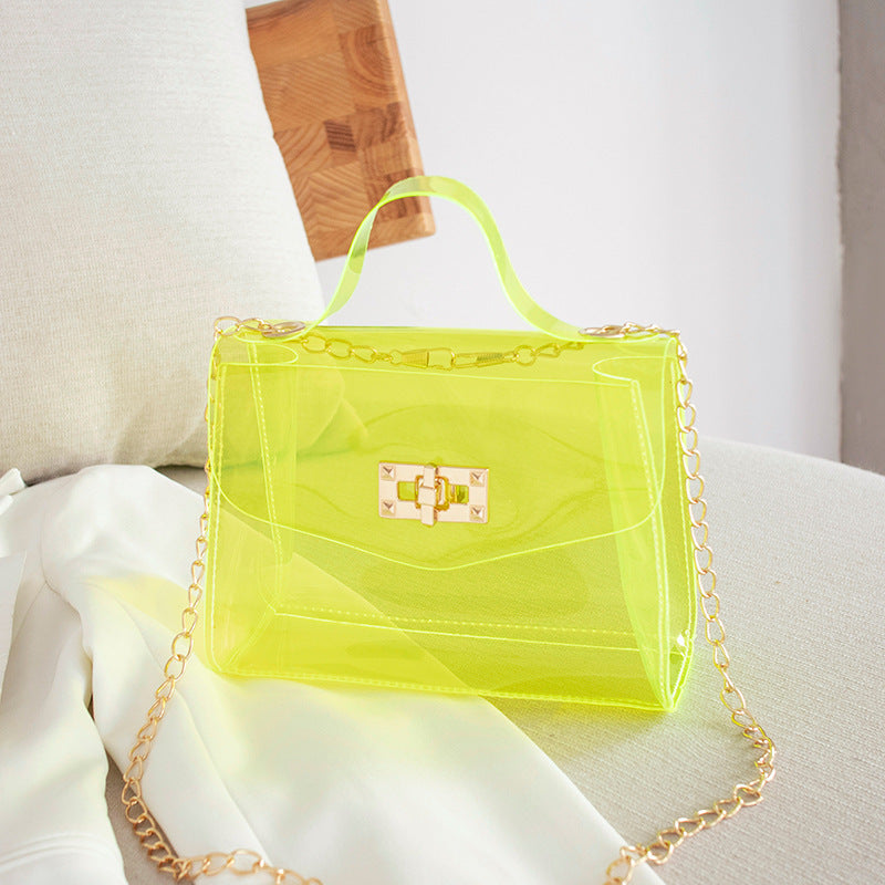 Cute Solid Color Square Jelly Clear Tote Bag 6W10BBG2117