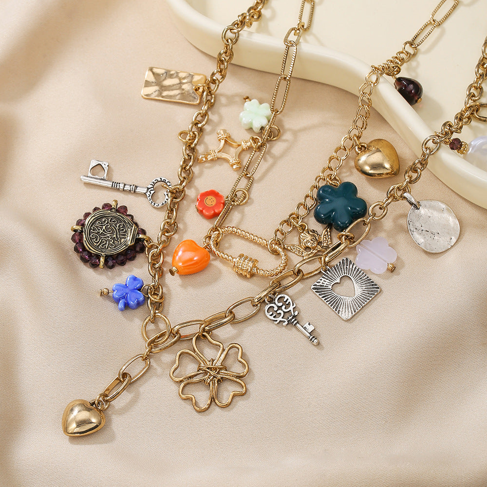 Boho-Style Double Layer Heart Pendant Necklace 6W6JNC619