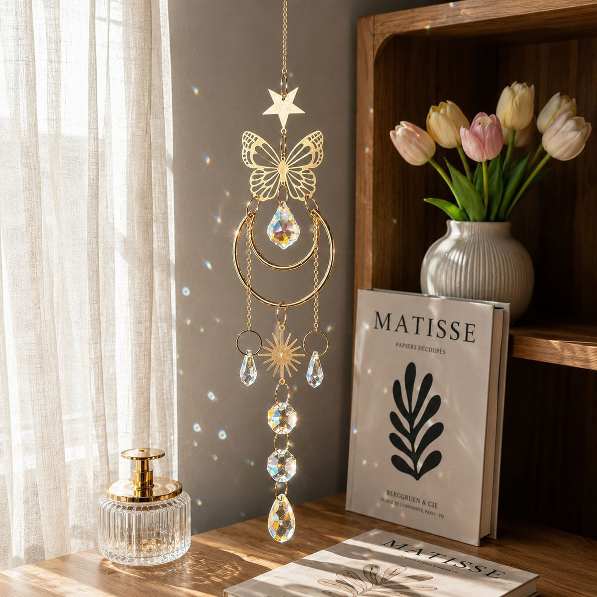 Elegant Butterfly Pendant Crystal Sun Catcher Wind Chime 6H7HLS205