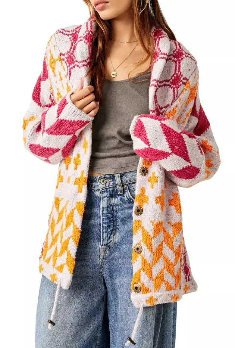 Vintage Floral Print Lapel Collar Loose Cardigan DP25E546