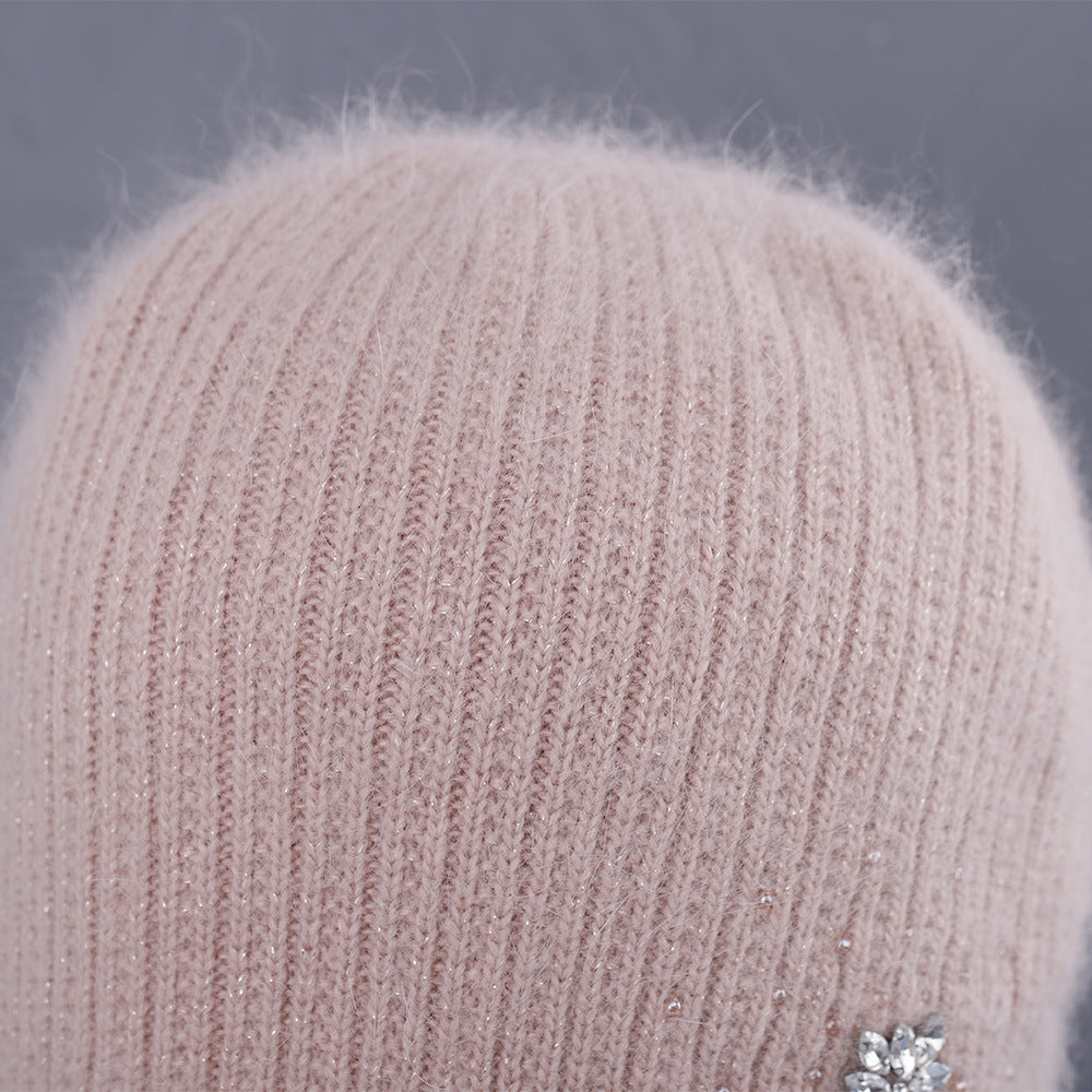 Rhinestone Solid Color Angora Knit Beanie 6W6HAT694