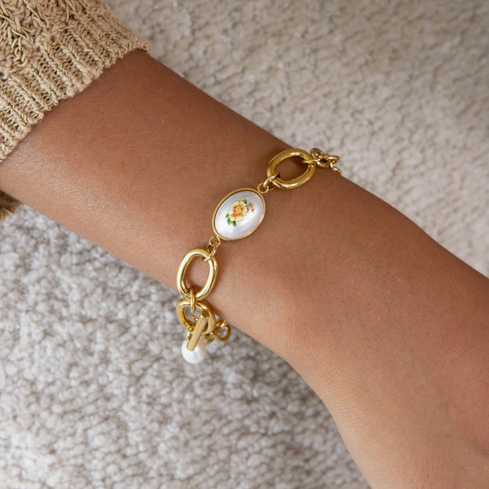 Chunky Pearl Gold Chain Bracelet - DippedShop Wholesale - #3267