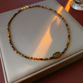 Vintage Gold Plated Tiger Eye’s Stones Necklace 6W6JNC959