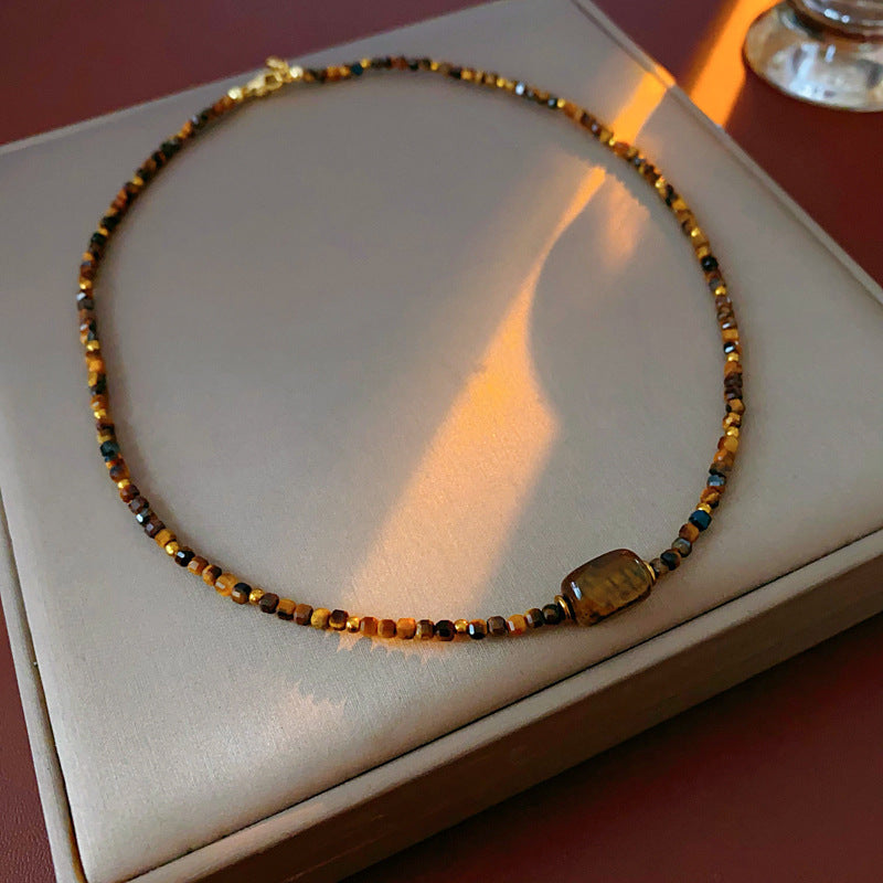 Vintage Gold Plated Tiger Eye’s Stones Necklace 6W6JNC959
