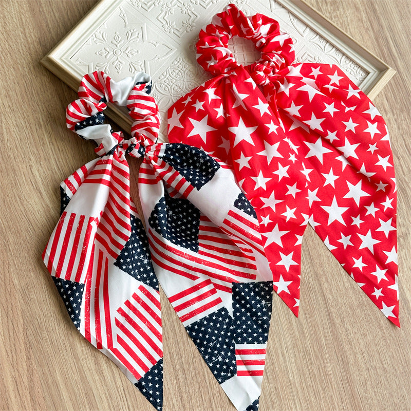 American Flag Bowknot Stretchy Scrunchies Hair Tie 8BK6HSR23L